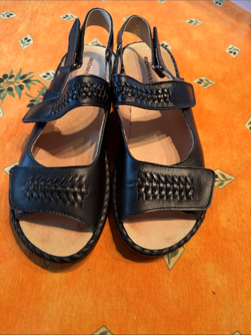 Romika Black Leather Slingback Comfort Sandals